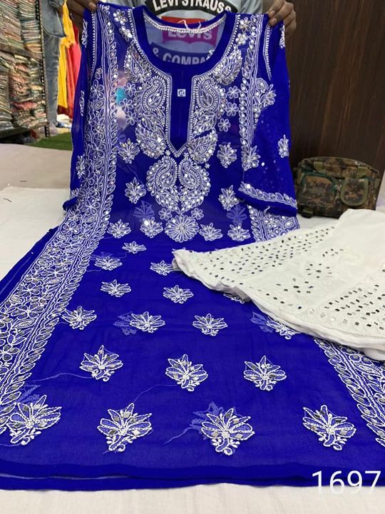 Georgette_side_chak_chikankari_kurti_with_mirror_work