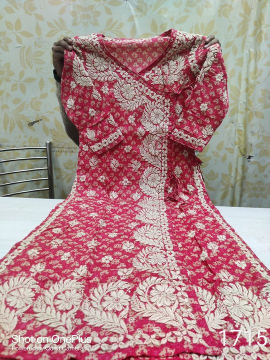 Mul_Mul_cotton_printed_chikankari_angrakha_kurti_pant