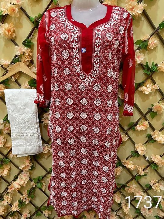 Georgette_chaupatia_jaal_ghaspatti_chikankari_kurti