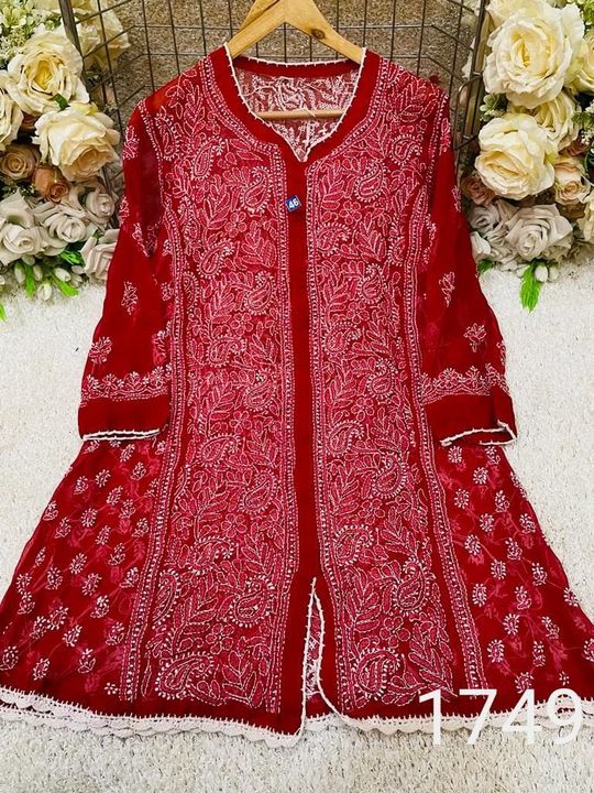 Pure_Georgette_front_open_all_over_jaal_short_chikankari_kurti