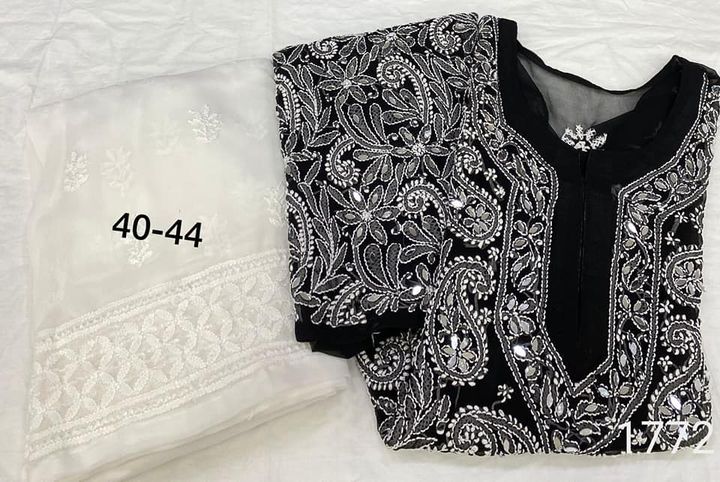 Georgette_chikankari_₹kurti_with__georgette_plazo_set__with_finest_quality_intricate_chikankari_hand_embroidery_with_mirror_work