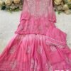 Georgette_short_chikankari_kurti_gharara_with_duptta_dye_set_with_mirror_work