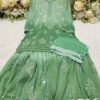 Georgette_short_chikankari_kurti_gharara_with_duptta_dye_set_with_mirror_work
