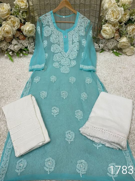 Georgette_rose_chikankari_kurti