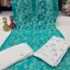 Lucknowi_georgette_chikankari_mirror_phool_bel_kurti_with_mirror_georgette_pant_and_mirror_chiffon_dupatta