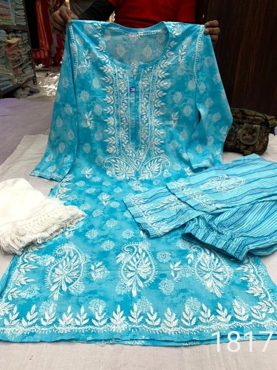 Camric_cotton_Chikankari__kurti_with_pant_set