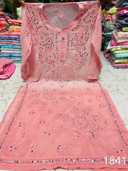 Georgette_chikankari_kurti_sharara_dupatta_dye_set_with_mirror_work