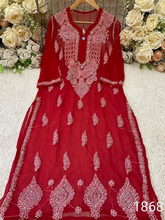 Georgette_daman_gala_buti_chikankari_kurti