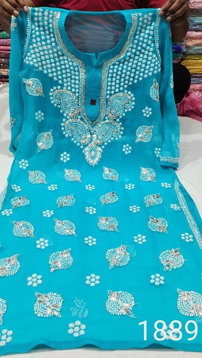 Georgette_chikankari__kurti_with_gota_work