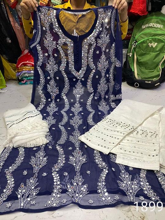 Georgette_chikankari__kurti_with_mirror_work