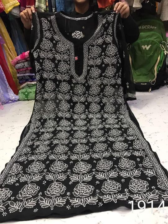 Georgette_rose_jaal_chikankari_kurti