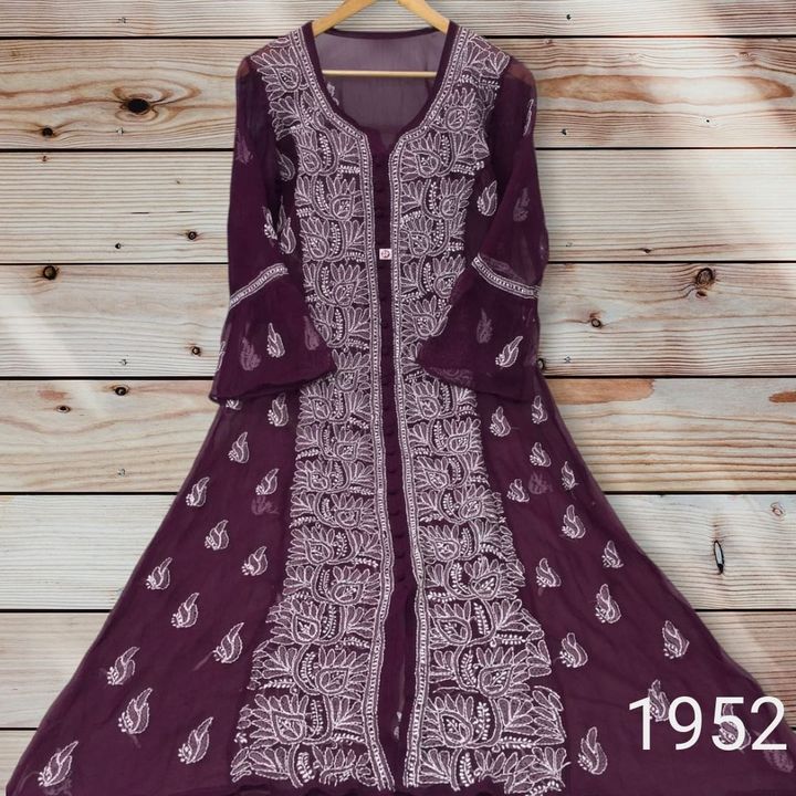 Georgette_bell_sleeves_front_open_a-line_chikankari_kurti