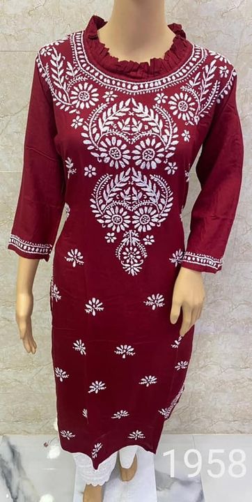 Premium_Rayon_gather_neck_chikankari_kurti