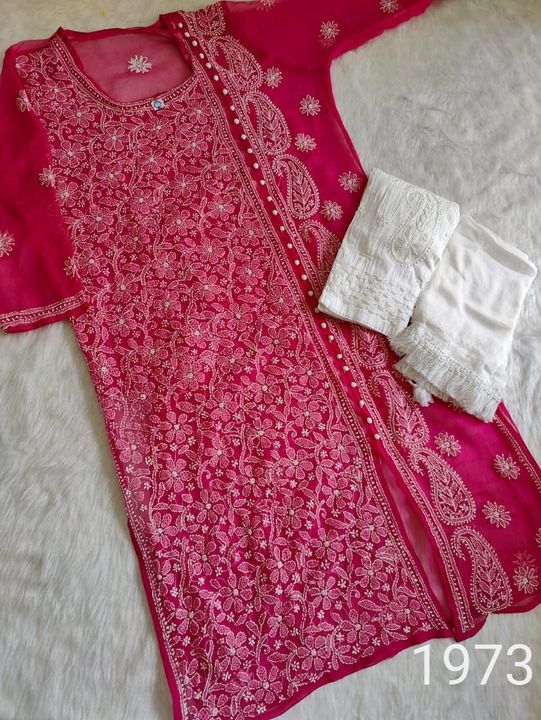 Georgette_angrakha_chikankari_kurti