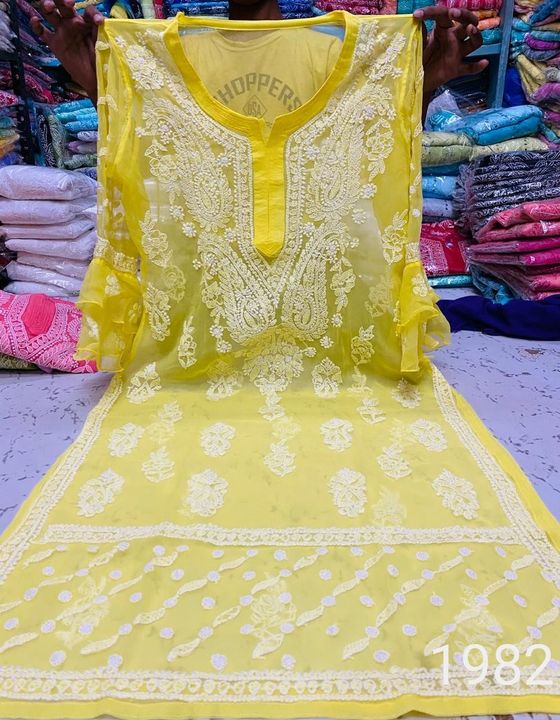 Georgette_bell_sleeves_gala__daman_chikankari_kurti