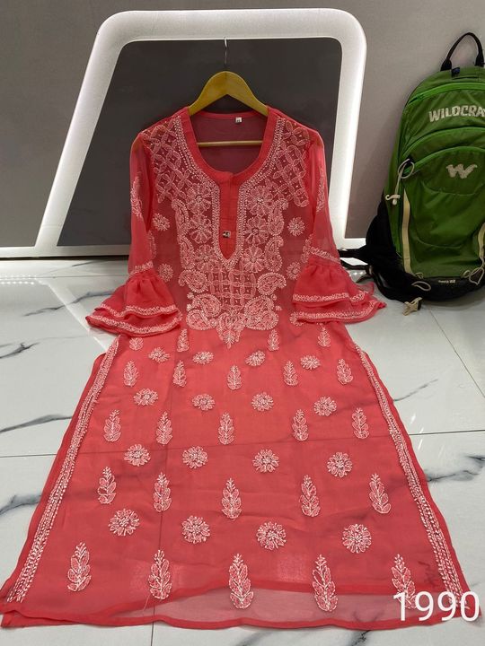 Georgette_bell_sleeves_gala_buti_chikankari_kurti