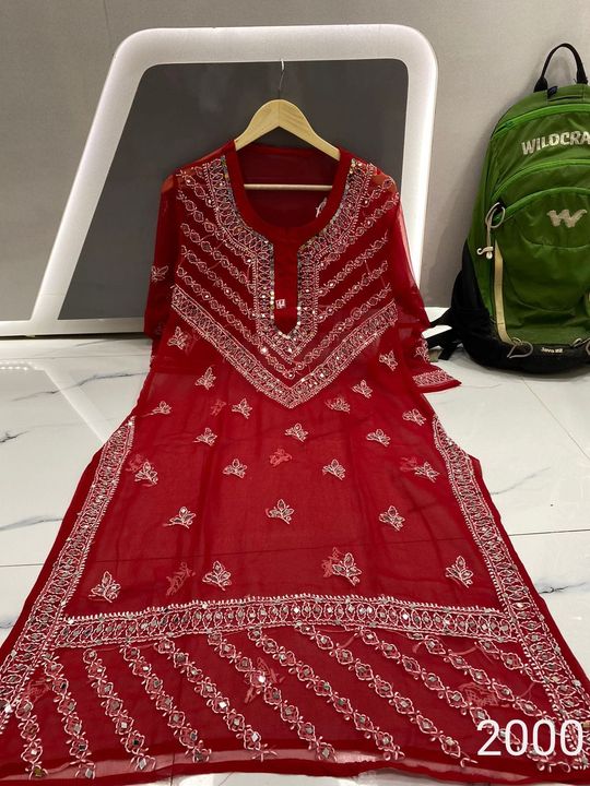 Georgette_chikankari_kurti_with_mirror_work