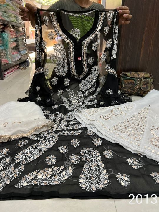 Georgette_bell_sleeves_chikankari__kurti_with_gota_work