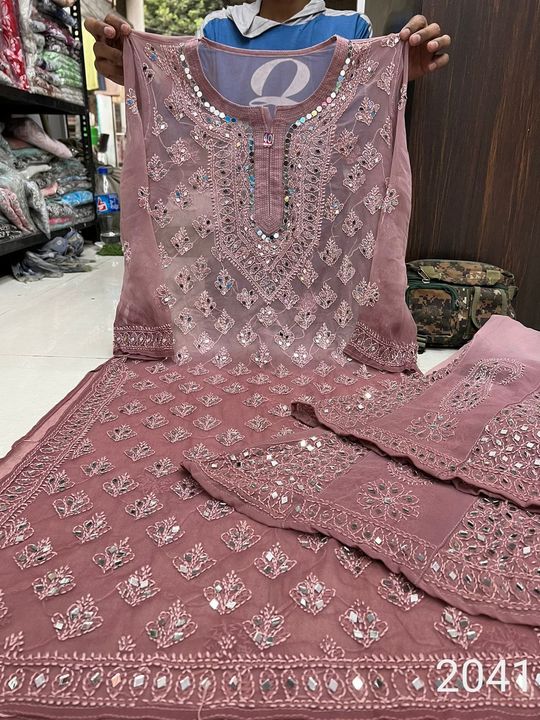 Georgette_buti_jaal_chikankari_kurti_with_sharara_dye_set_with_mirror_work