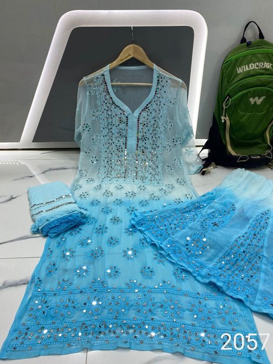 Georgette_chikankari_kurti_sharara_duptta_dye_set_with_mirror_work