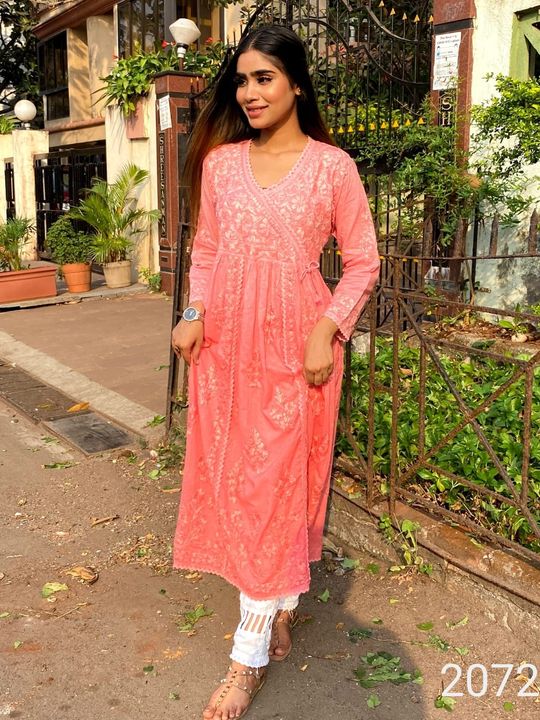 Exclusive_dobby_Cotton_dual_shade_chikankari_angrakha_style_gown