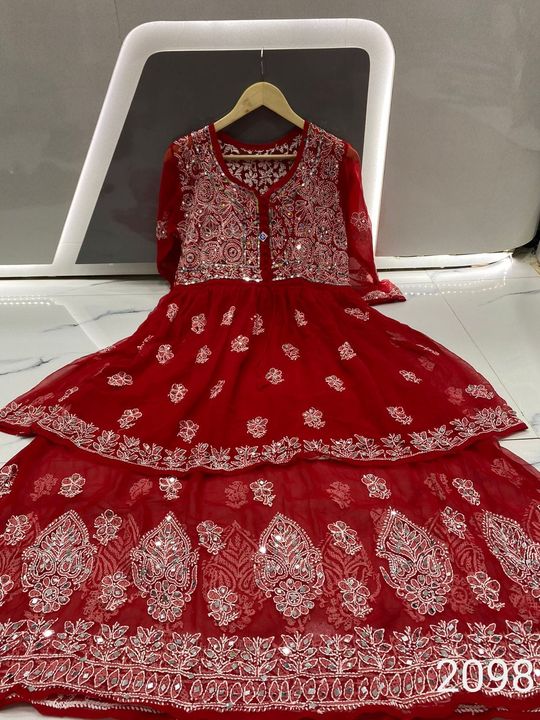 Georgette_chikankari_layer_gown_with_mirror_work