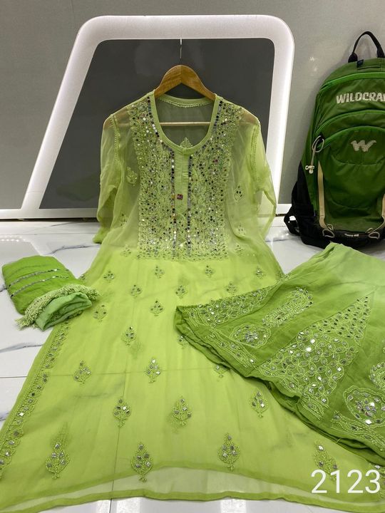 Georgette_Chikankari_kurti_sharara_with_duptta_dye_set_with_mirror_work