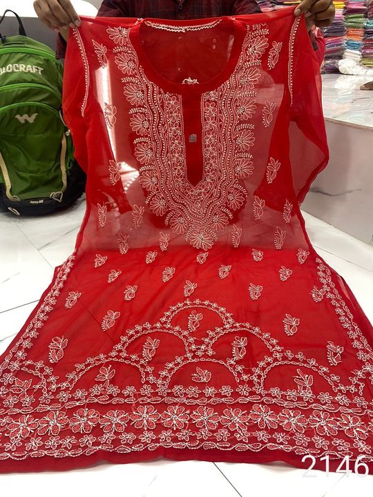 Georgette_daman_chikankari_kurti