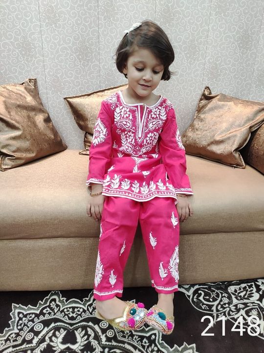 Mul_mul_cotton_kids_chikankari_kurti_set