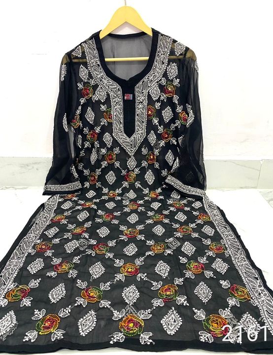 Georgette_multi_thread_rose_jaal_chikankari_kurti