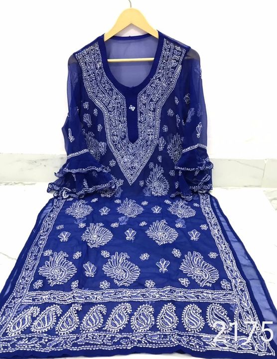 Georgette_bell_sleeves_chikankari_kurti