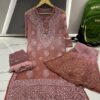 Georgette_chikankari_kurti_sharara_with_duptta_dye_set_mirror_work