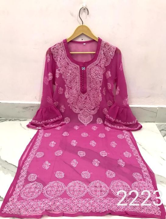 Georgette_bell_sleeves_chikankari_kurti