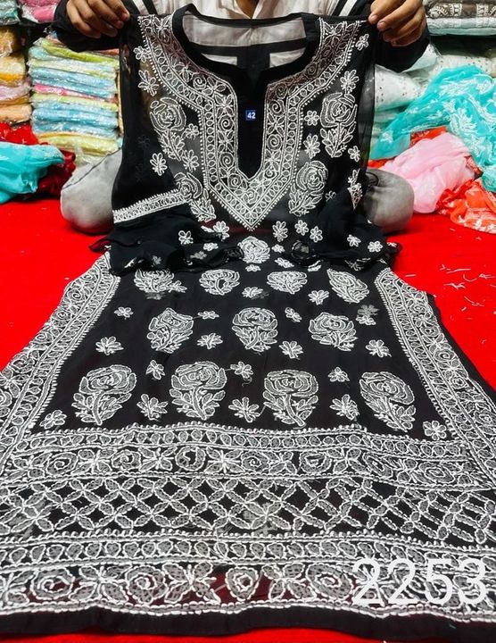 Georgette_Rose_frill_chikankari_kurti