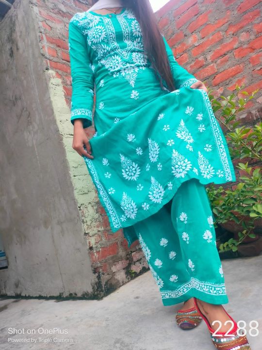 Exclusive_chikankari_lucknowi_mulmul_salwar_and_kurti_combo_set