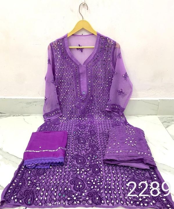 Georgette_lucknowi_chikankari_kurti_with_mirror_work