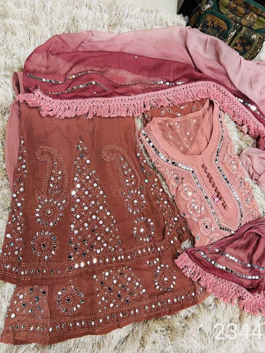 Georgette_rose_jaal_lucknowichikankari_kurti_sharara_dupatta_dye_set_with_mirror_work