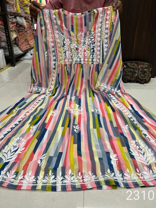 Georgette_printed_lucknowichikankari_gown