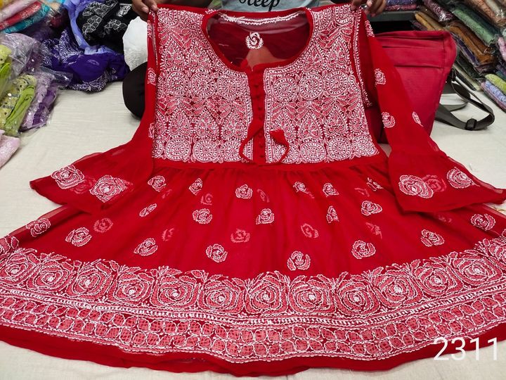 Georgette_short_gown_chikankariembroidery