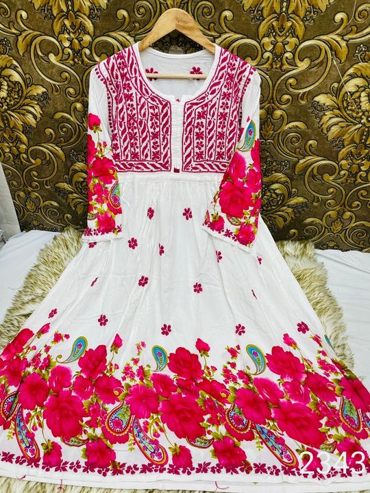 lucknowi_chikankari_heavy_Rayon_border_print_gown