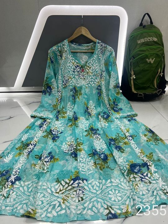 Mul_mul_cotton_printed_lucknowichikankari__kali_gown