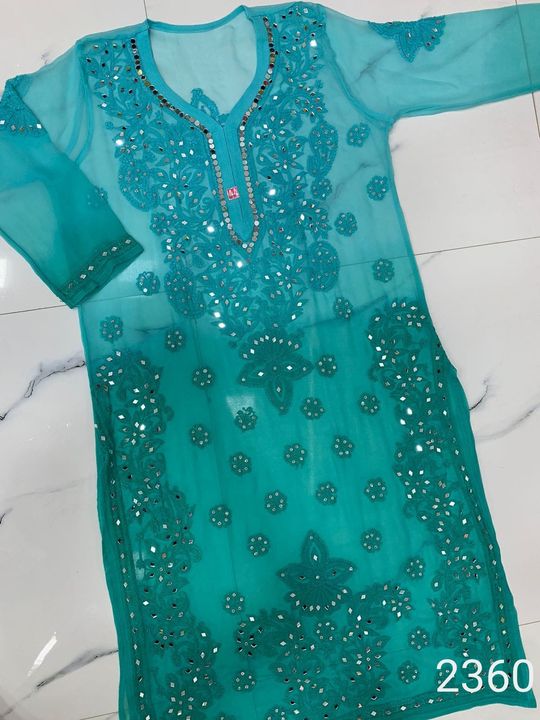 Georgette_dyed_lucknowi_chikankari_kurti_with_mirror_work