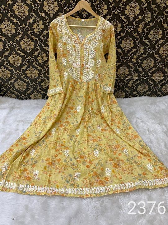 Mul_mul_cotton_printed_gown_chikankari