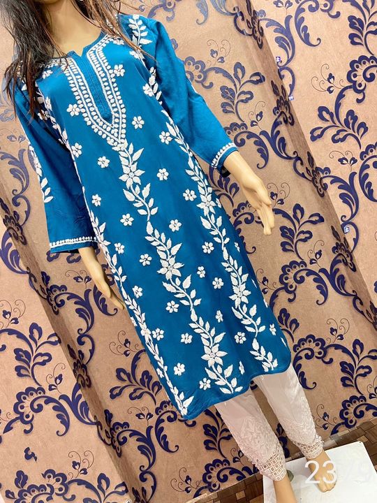 Premium_chikankari__rayon__heavy_ghass_Patti_work_kurti_with_Lycra_stylish_side_button_net_appliqué_pant