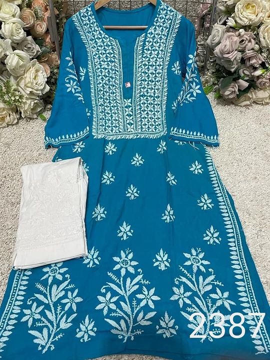 Heavy_gala_daman_buta_rayon_Cotton_chikankari_kurti