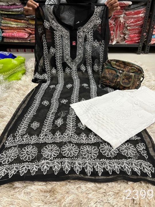 Georgette_chari_daman_chikankari_kurti