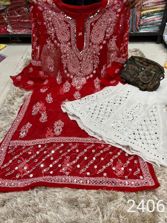 Georgette_chikankari_kurti_with_mirror_work