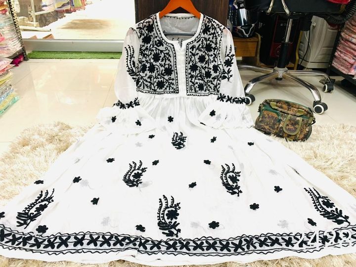 Georgette_bell_sleeves_gown_chikankari