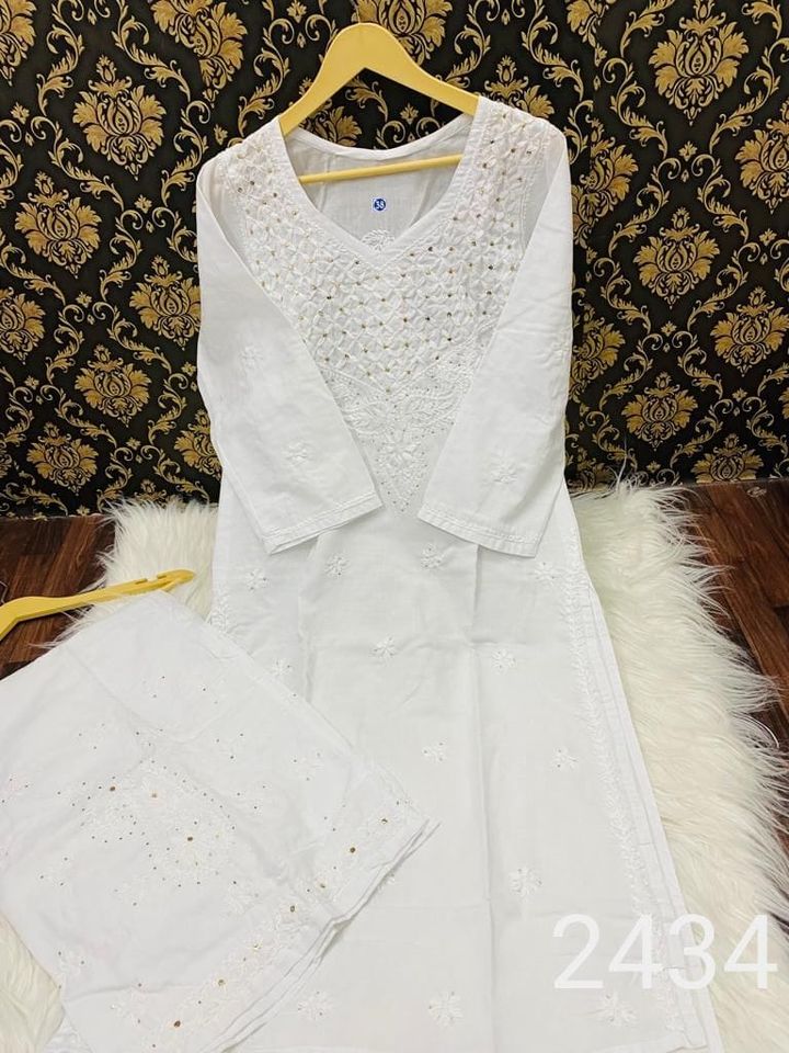 Cotton_chikankari_kurti_plazo_set_with_mukaish_work