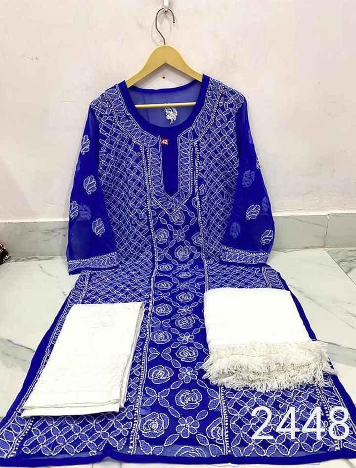 Georgette_rose_chopatta_jaal_chikankari_kurti